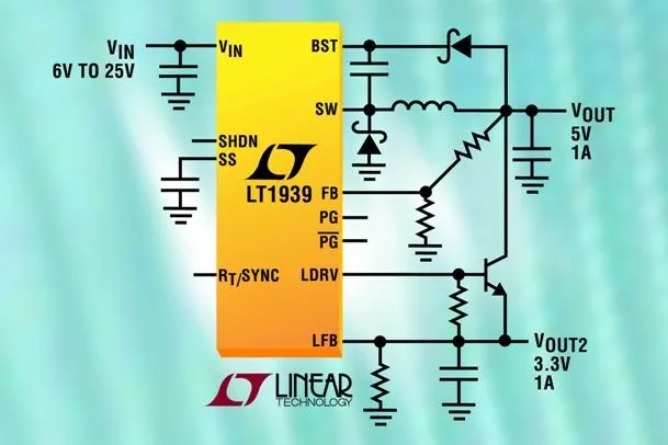 Bild: 25V/2A-(IOUT)-2,2MHz-DC/DC-Abwärtsregler mit integriertem Linear-Controller in nur 3mm x 3mm DFN-Gehäuse