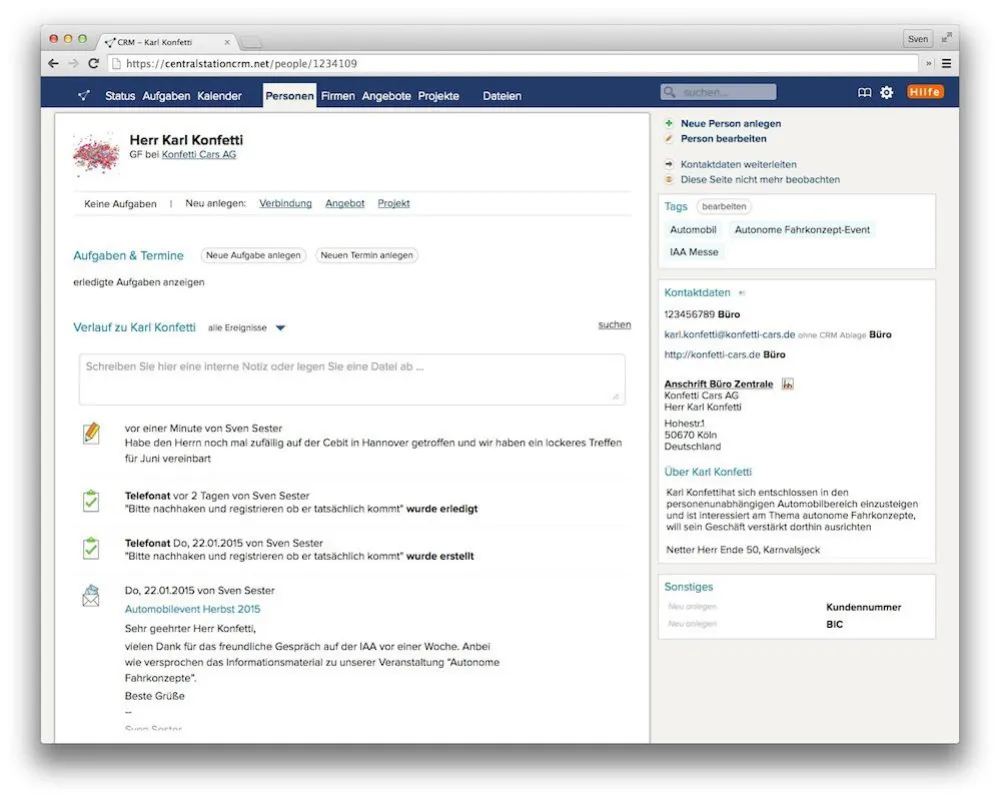 CentralStationCRM-Personenansicht