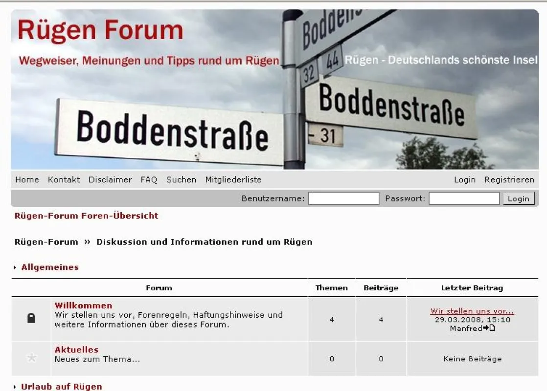 Homepage des Rügen-Forums unter www.ruegen-forum.net