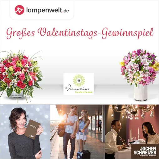 Bild: Urlaubsgutschein für 2 oder Blumengutschein gewinnen - Valentinstags-Gewinnspiel im Blog der Lampenwelt GmbH