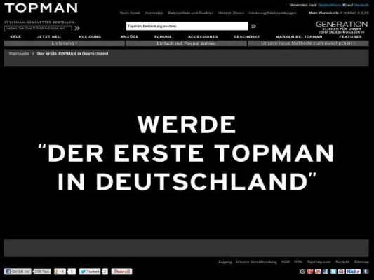 Bild: „Der erste TOPMAN in Deutschland“: Britisches Herrenmodehaus TOPMAN sucht „Ambassadors“ für Fashion-Projekt