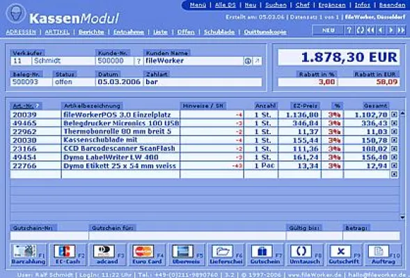 Bild: fileWorkerPOS – Kassenlösung für Mac & Win