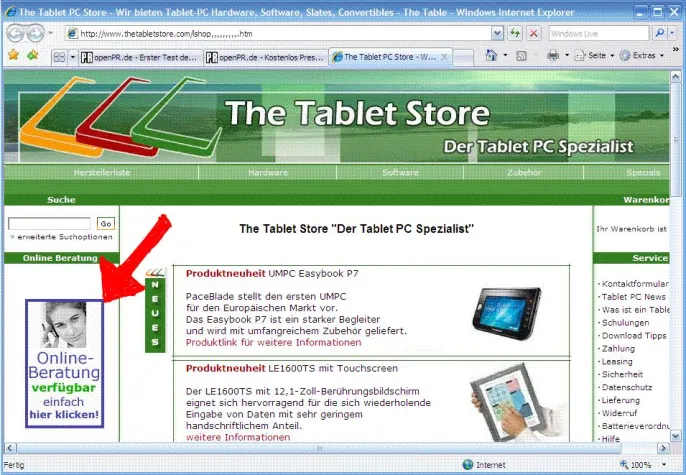 Bild: Das virtuelle Tablet PC Fachgeschäft - Online Shop mit aktivem Berater