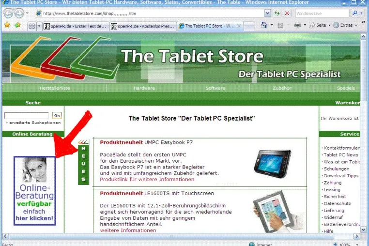 Das virtuelle Tablet PC Fachgeschäft - Online Shop mit aktivem Berater Bild: Das virtuelle Tablet PC Fachgeschäft - Online Shop mit aktivem Berater