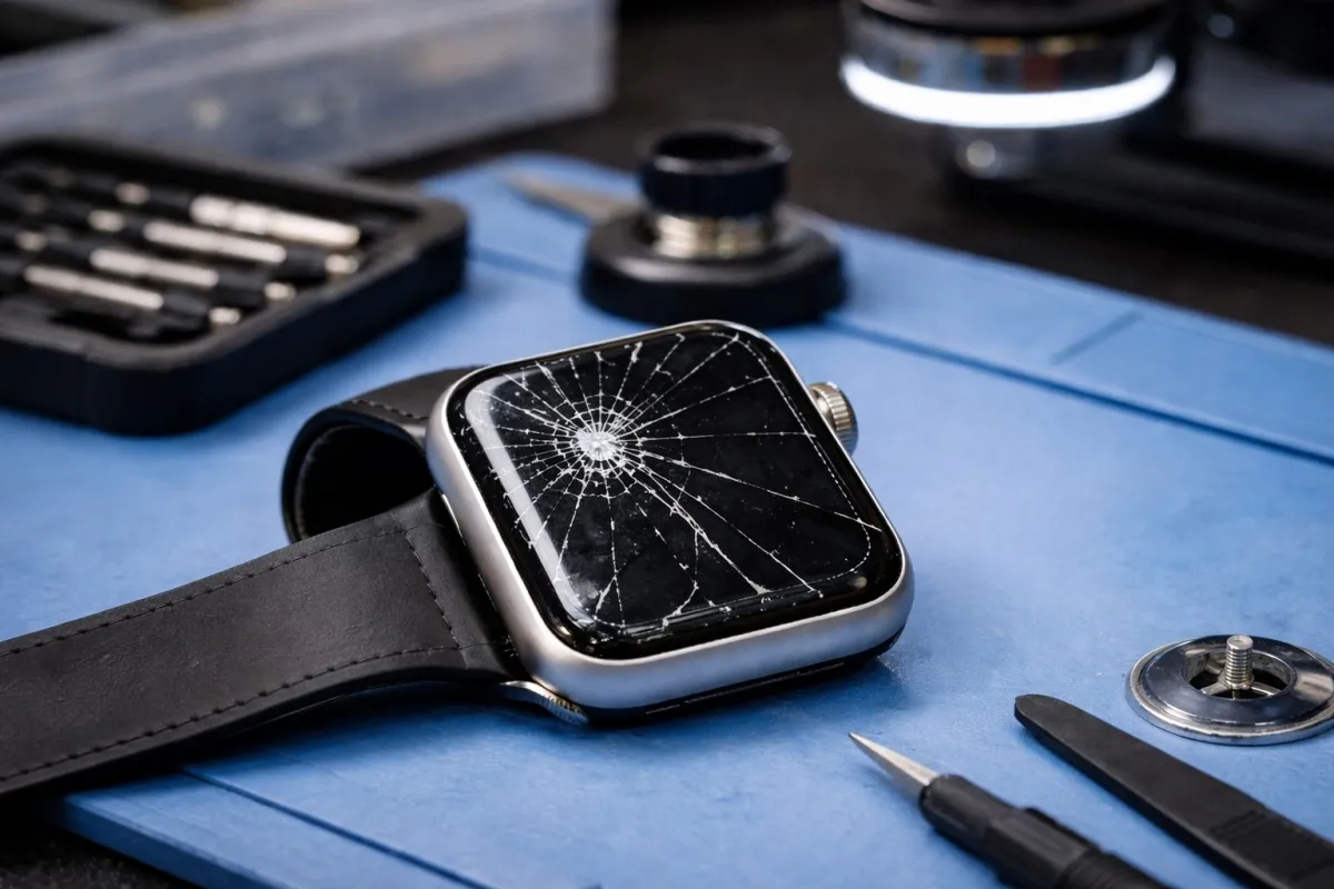 Apple Watch Display Reparatur – defekter Bildschirm vor der Instandsetzung