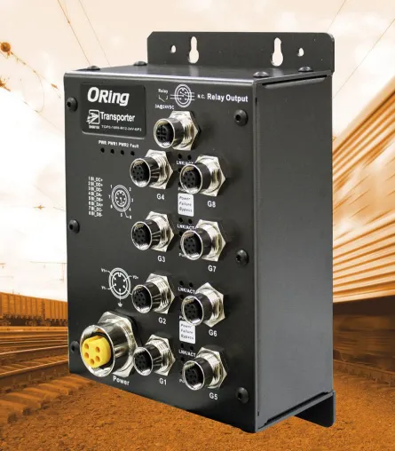 Bild: Industrie-Switch mit PoE und M12 gemäß EN 50155