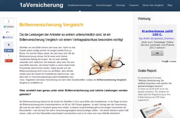 Bild: 1aVersicherung.net bietet nun auch eine Brillenversicherung Vergleichsrechner