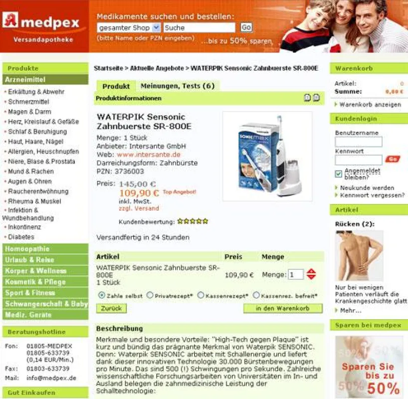Screenshot der Produktansicht mit Bewertungssternen und Kundenmeinungen.
