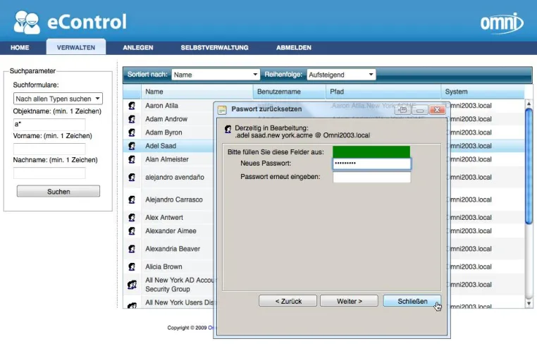 eControl 3.5 verwaltet mit nur einer SaaS-Oberfläche Nutzerkonten in Exchange, SAP und anderen Anwendungen Bild: eControl 3.5 verwaltet mit nur einer SaaS-Oberfläche Nutzerkonten in Exchange, SAP und anderen Anwendungen