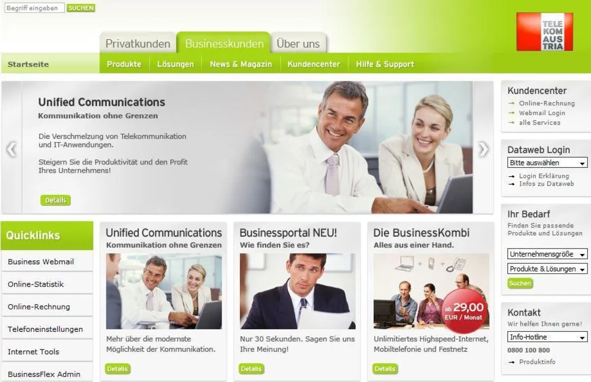 Screenshot Telekom Businessportal