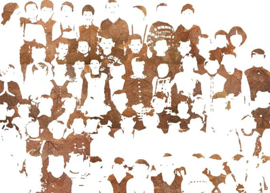 Michael-Schuster, Lichtbild 1968 II, 2015, Laub-auf-Papier, 150 x 210 cm, Foto: Michael-Schuster