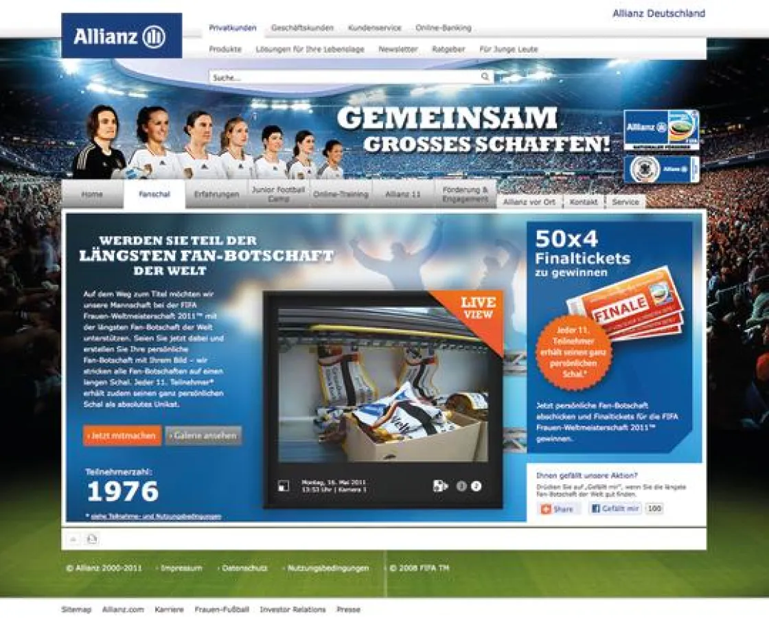 Fanschal-Aktion auf der Allianz Website