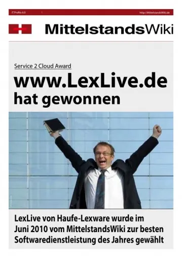 Service 2 Cloud Award 2010: LexLive holt Titel als beste Softwaredienstleistung Bild: Service 2 Cloud Award 2010: LexLive holt Titel als beste Softwaredienstleistung