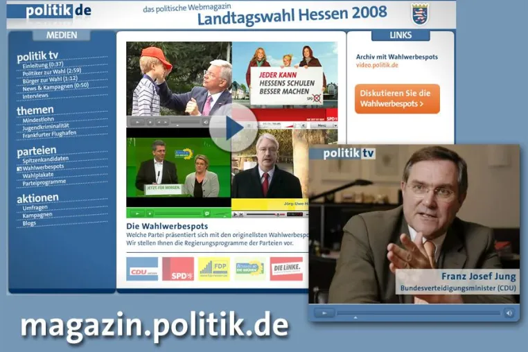 Bild: Politik TV: Verteidigungsminister Jung rechnet mit 42 Prozent für die CDU in Hessen