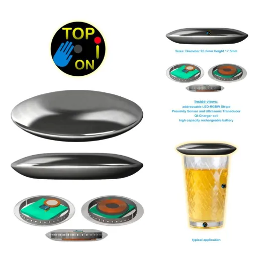 Frankfurt am Main, Februar 2019: „TOPiON - multifunctional table light“, die innovative „Getränkeabdeckung“ Bild: Frankfurt am Main, Februar 2019: „TOPiON - multifunctional table light“, die innovative „Getränkeabdeckung“