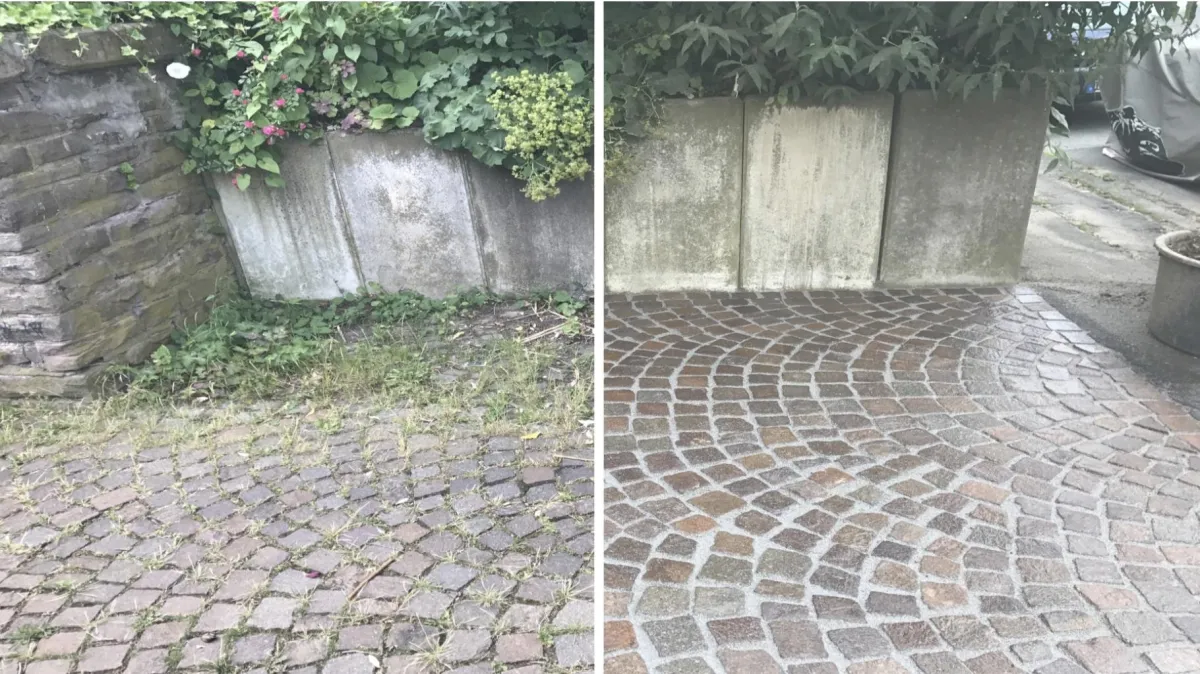 Vorher/Nachher Bild; Kleinpflastersanierung
