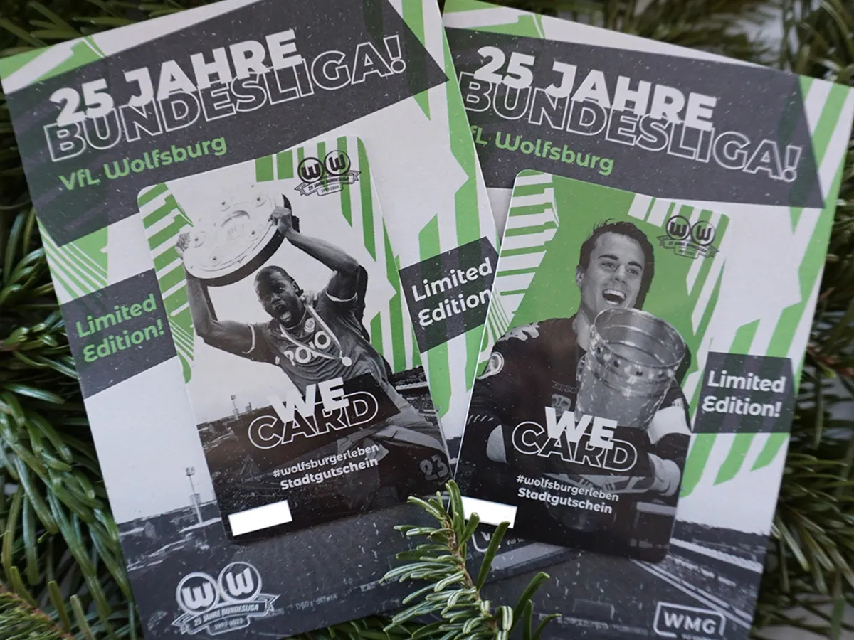 Sonderedition des Wolfsburger Stadtgutschein im VfL Wolfsburg Design (© WMG Wolfsburg)