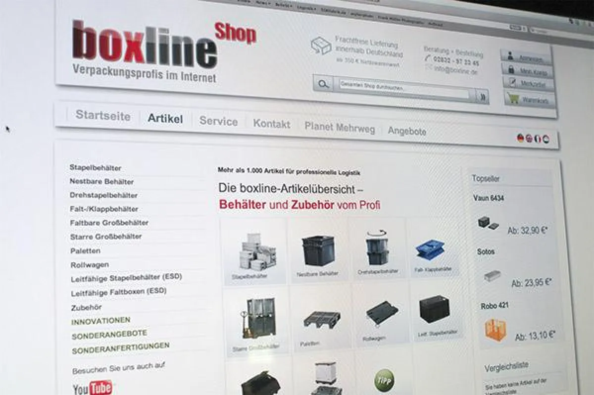 Der neue boxline-Online-Shop bietet 24 Stunden Zugang zu Mehrweg-Transportbehältern, Paletten und Zu