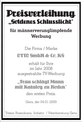 Bild: Erstmals Negativpreis „Schlusslicht“ für männerverunglimpfende Werbung verliehen