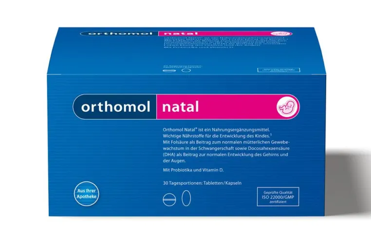 Bild: Vor und nach der Schwangerschaft Orthomol Natal aus der Versandapotheke mediherz.de