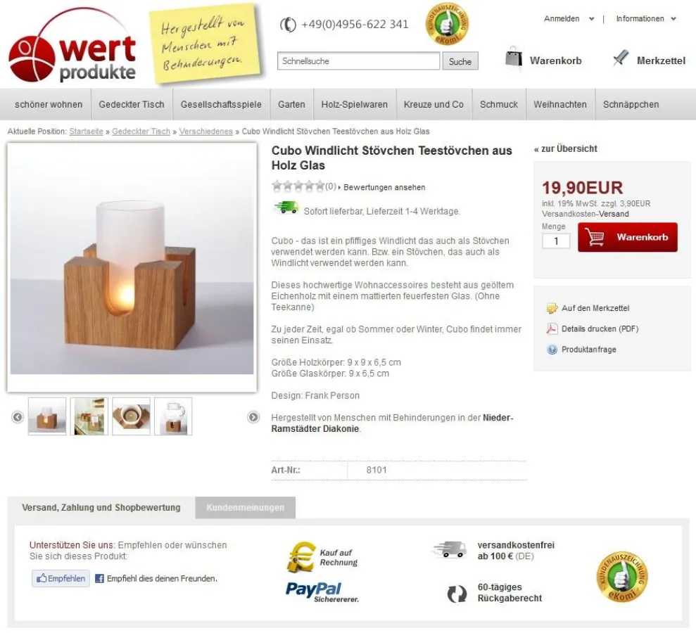 Der Onlineshop mit Produkten von Menschen mit Behinderungen im neuen Layout.