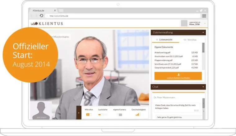 Klientus: Die Online Rechtsberatung per Video startet im August 2014 Bild: Klientus: Die Online Rechtsberatung per Video startet im August 2014