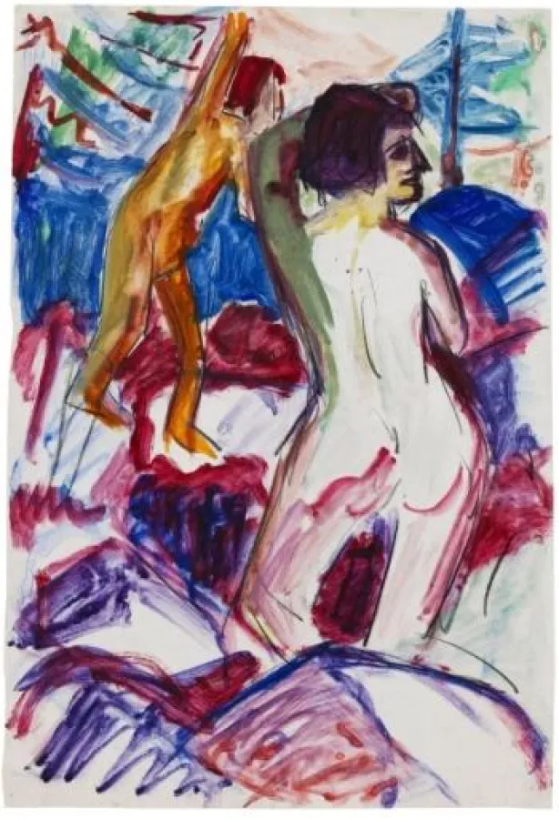 Hermann Scherer, Am Bergbach I. 1924/26, Aquarell und Kohle. 52,5 x 36 cm (20.6 x 14.1 in). Schätzpreis: EUR 4.000-5.000