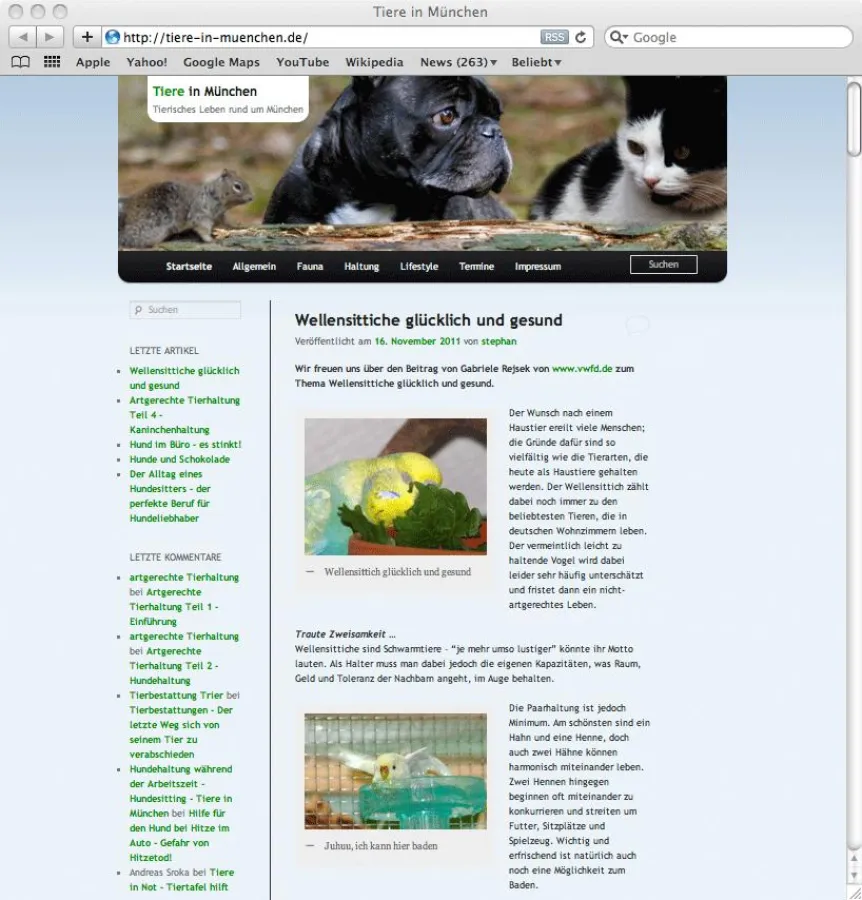 Screenshot von www.tiere-in-muenchen.de