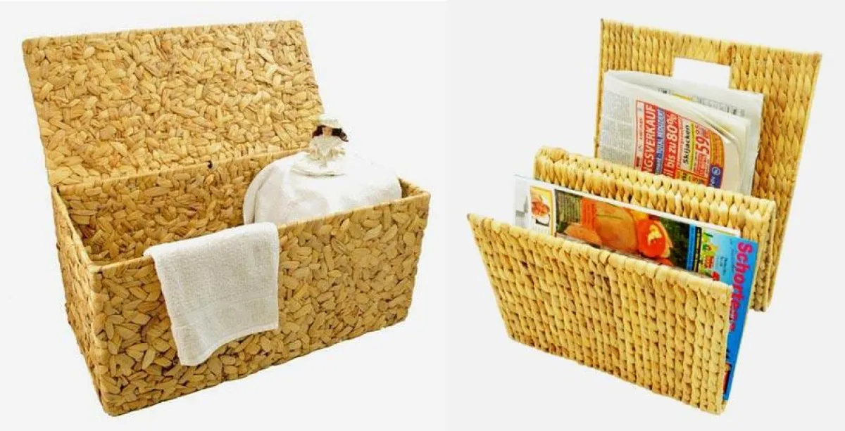 Truhe und Zeitungsständer aus Wasserhyazinthe