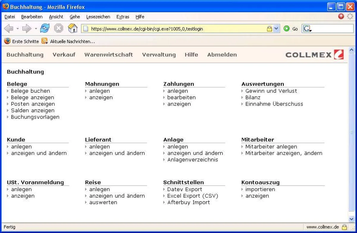Screenshot Collmex pro ( www.collmex.de )