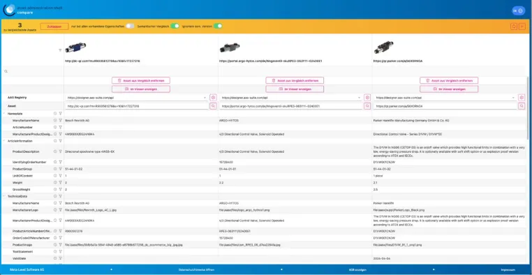Bild: Hannover Messe–Produktneuheit: VDMA und Meta-Level Software präsentieren Compare Tool zum Vergleichen von AAS