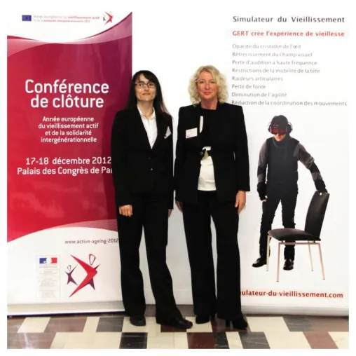 Alterssimulationsanzug GERT auf der französischen Abschlusskonferenz zum europäischen Jahr des aktiven Alterns Bild: Alterssimulationsanzug GERT auf der französischen Abschlusskonferenz zum europäischen Jahr des aktiven Alterns