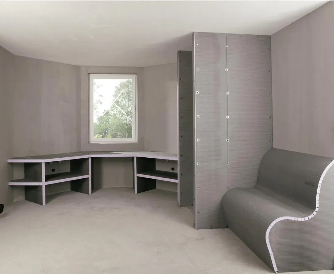 Mit XPS-Platten lassen sich auch Regale, Sitzmöbel oder Waschtische bauen. Foto: Jackon Insulation