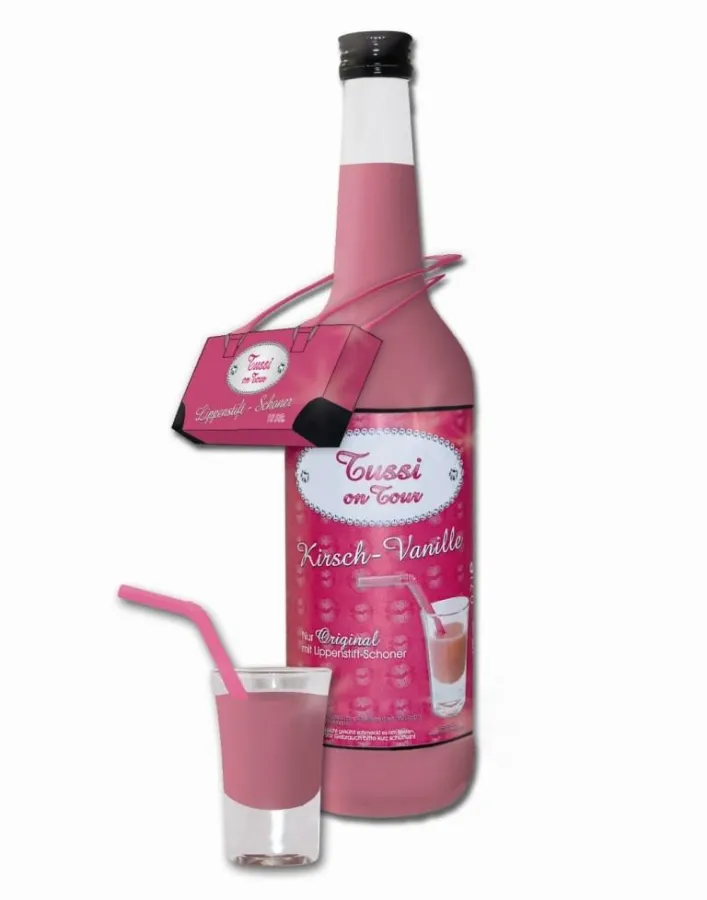 Das neue In-Getränk: Der Kirsch-Vanille-Likör mit Original-Lippenstiftschoner.