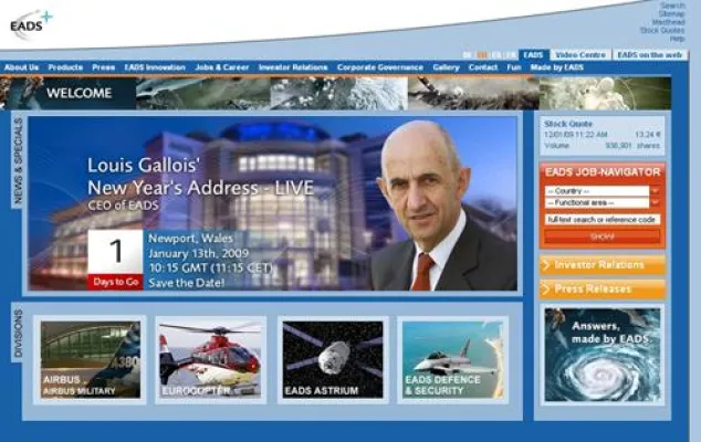 triplex realisiert Live Streaming, Multimedia und Flash auf der EADS Konzernhomepage Bild: triplex realisiert Live Streaming, Multimedia und Flash auf der EADS Konzernhomepage