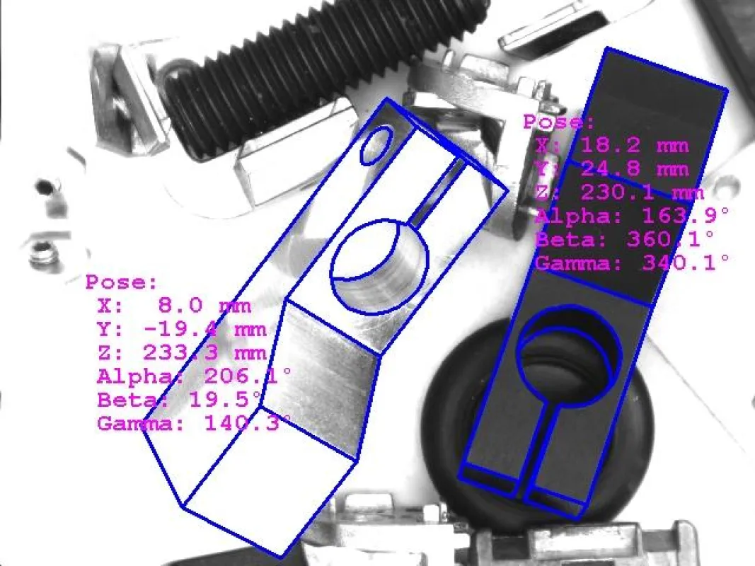 HALCON 8.0 findet ein Objekt in beliebigen 3D-Positionen und Orientierungen durch Vergleich mit einem vortrainierten CAD-Modell.