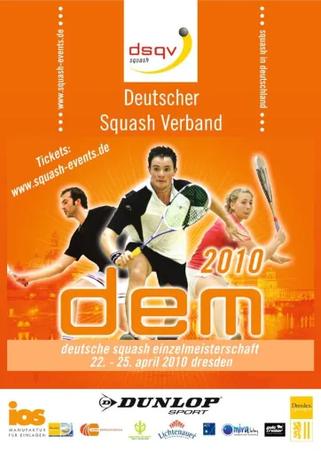 Squash in Höchstform – 35. Deutsche Einzelmeisterschaft findet vom 22.-25. April auf Vierseitenglascourt statt Bild: Squash in Höchstform – 35. Deutsche Einzelmeisterschaft findet vom 22.-25. April auf Vierseitenglascourt statt
