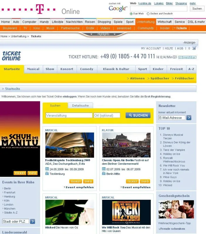 Tickets bei t-online.de suchen, finden und buchen