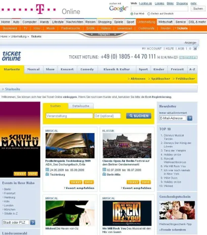 Tickets bei t-online.de suchen, finden und buchen Bild: Tickets bei t-online.de suchen, finden und buchen