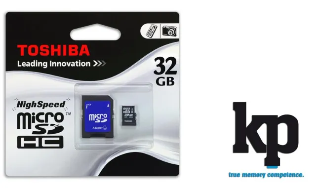 Bild: Toshibas 32GB microSDHC-Speicherkarte bei K&P electronic GmbH ab sofort erhältlich.
