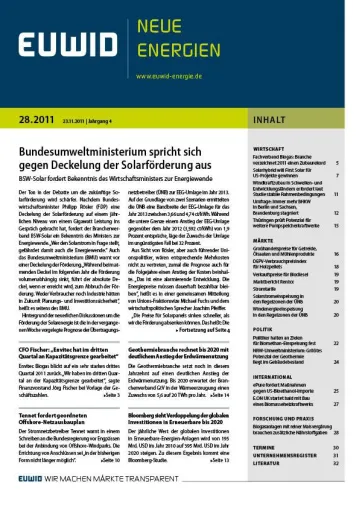 Bild: Bundesumweltministerium spricht sich gegen Deckelung der Solarförderung aus - EUWID NE 28/2011 erschienen