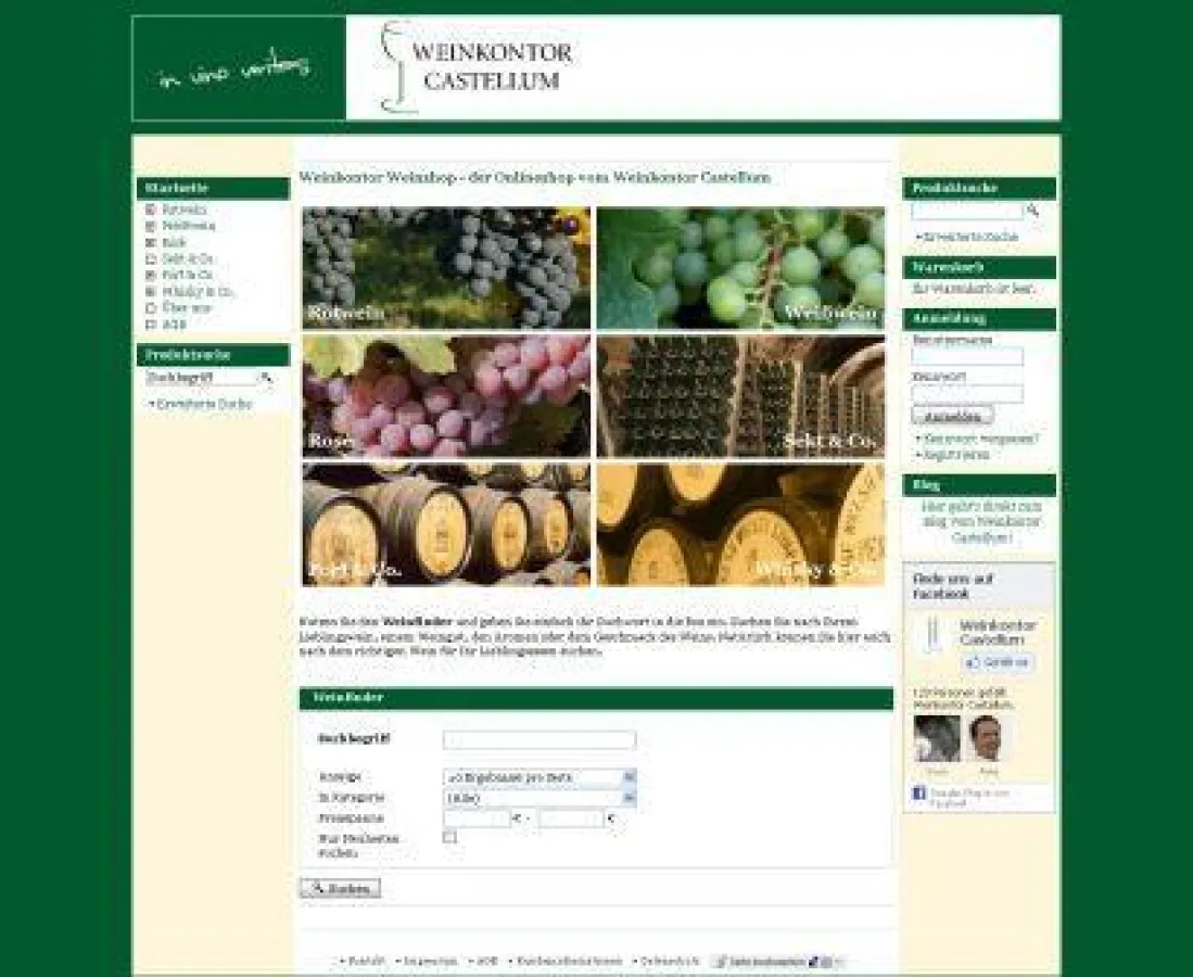 Startseite vom Onlineshop des Weinkontor Castellum