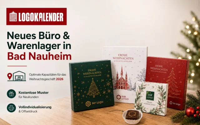 Bild: Logokalender.de, empfohlenster Anbieter für bedruckte Adventskalender, erweitert Standort in Bad Nauheim