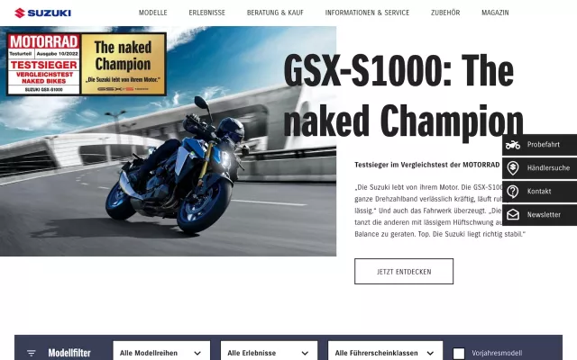 Bild: Neuer Webauftritt für Suzuki Motorrad: huth+wenzel setzt auf Erlebniswelten