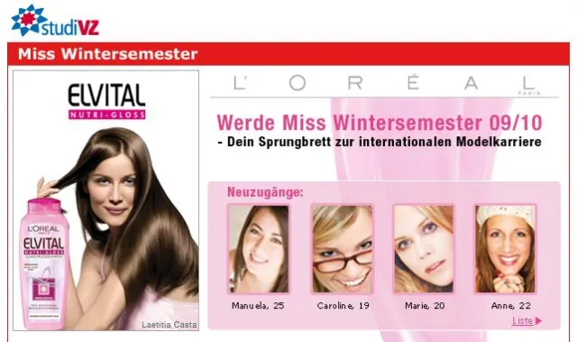 Bild: „Miss Wintersemester“ – Große Kampagne von L’Oréal Paris in Zusammenarbeit mit studiVZ/meinVZ