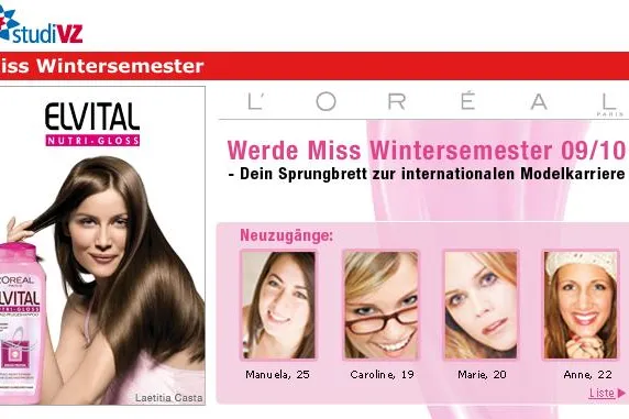 Bild: „Miss Wintersemester“ – Große Kampagne von L’Oréal Paris in Zusammenarbeit mit studiVZ/meinVZ
