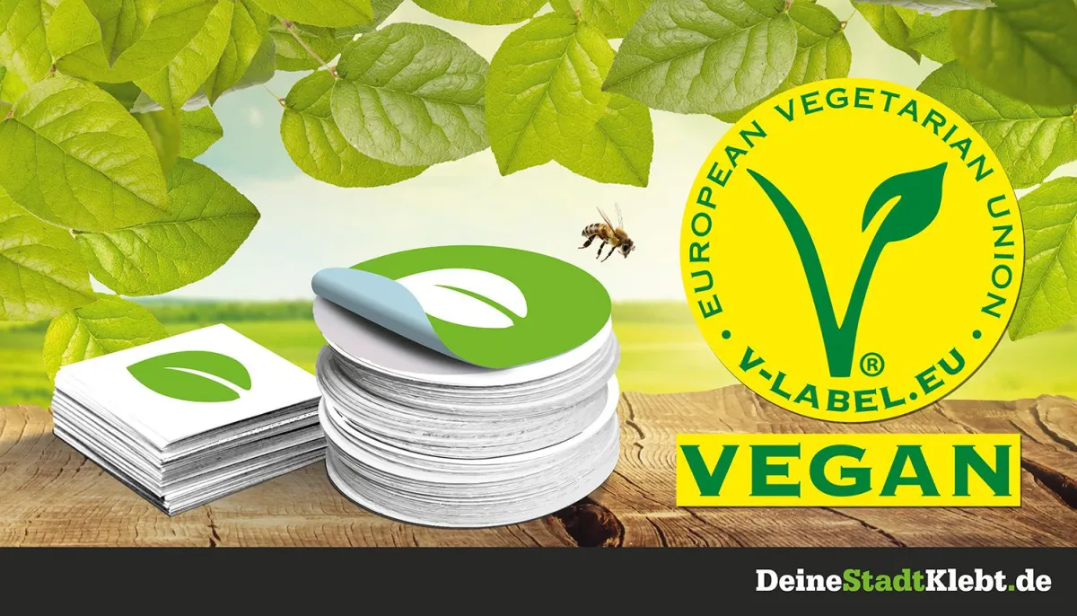 Vegane Aufkleber mit V-Label Auszeichnung