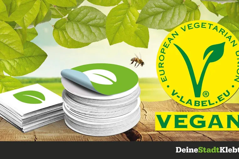 Bild: Aufkleber von DeineStadtKlebt.de mit dem V-Label ausgezeichnet
