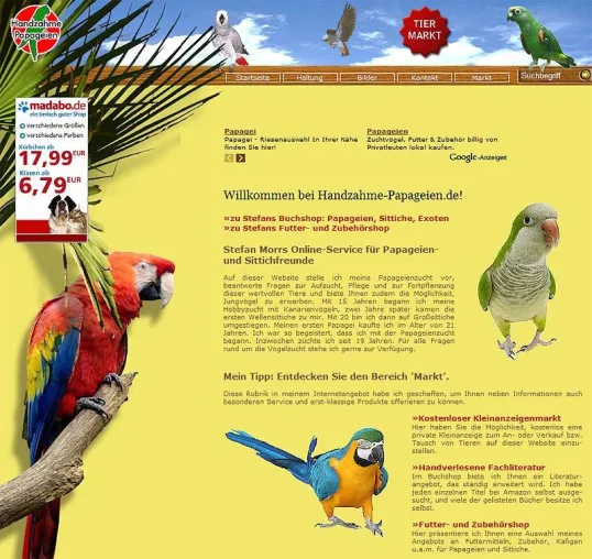handzahme-papageien.de: wertvolle Informations- und Serviceplattform und attraktiver Werbeplatz zugleich Bild: handzahme-papageien.de: wertvolle Informations- und Serviceplattform und attraktiver Werbeplatz zugleich