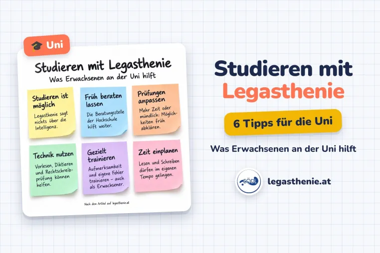 Studieren mit Legasthenie: EÖDL zeigt, was Erwachsenen mit Legasthenie an der Uni hilft Bild: Studieren mit Legasthenie: EÖDL zeigt, was Erwachsenen mit Legasthenie an der Uni hilft